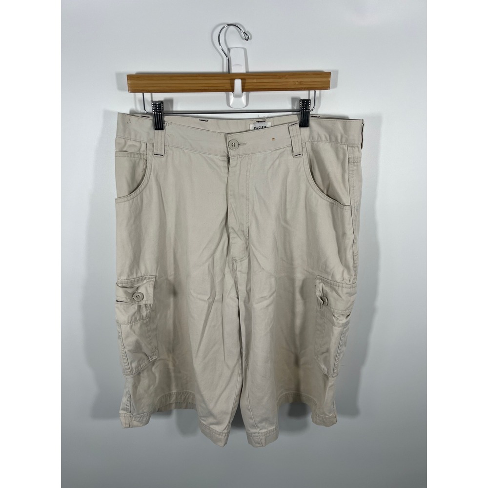 Pacific Flyer Mens Y2K Cargo Shorts 36 Beige‎ 100% Cotton Baggy Street Skater